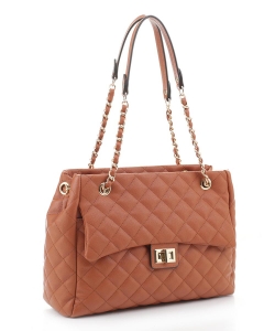 Fashion Quilted Embossed Gold Chain Shoulder Bag XB20129 BROWN
